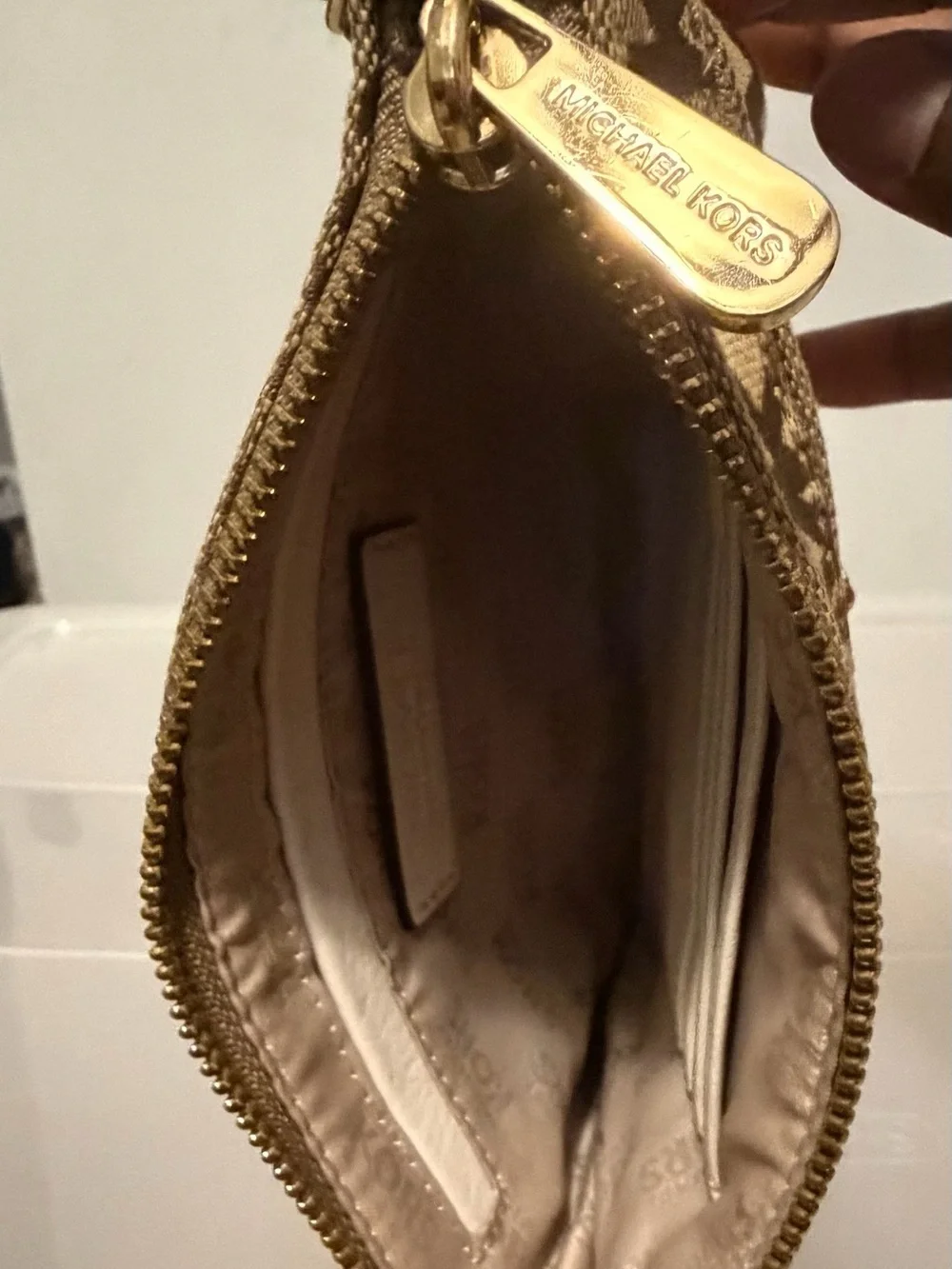 Michael Kors Tan/Brown Monogram Wristlet Pouch